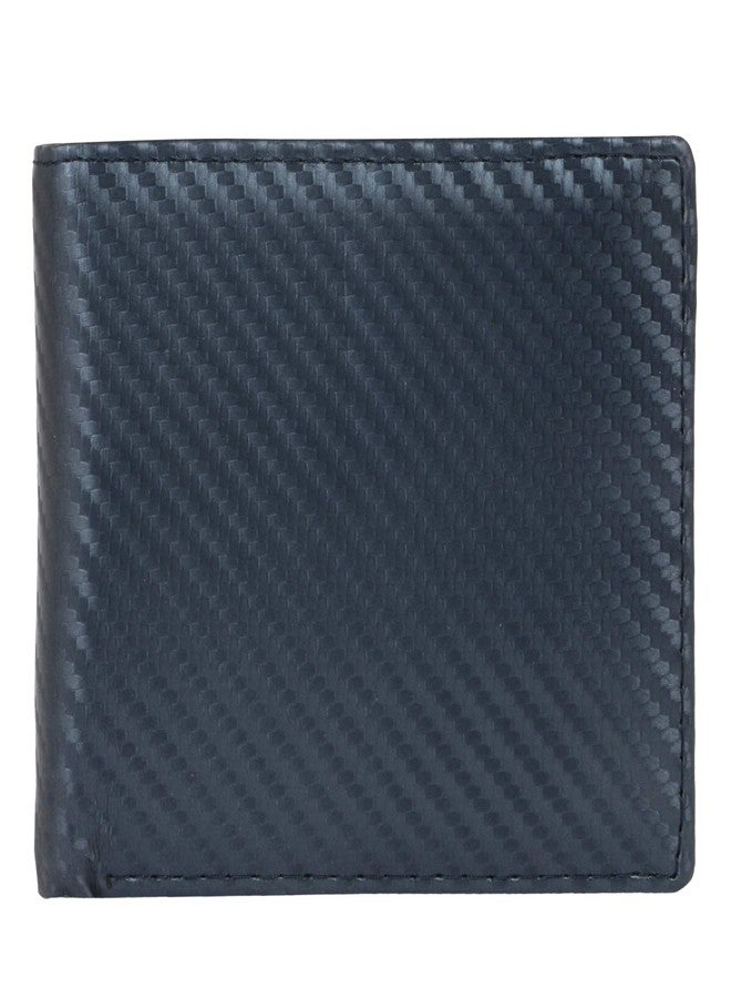 JVCV محفظة جلدية ثنائية الطي للرجال من JVCV® بنمط ألياف الكربون - (أسود مزرق) - Image 1